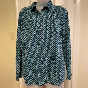 Croft & Barrow - Woman’s navy/green paisley print button down/roll up shirt, XL